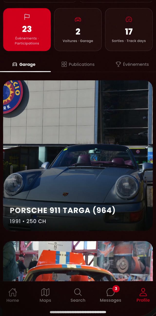 L'onglet Garage d'un profil.